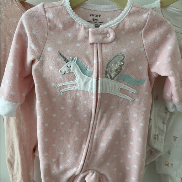 Baby Pyjamas Footies Pink and White 6 Months Pack of 3 Girlhood Coton Fleece - Picture 3 of 4